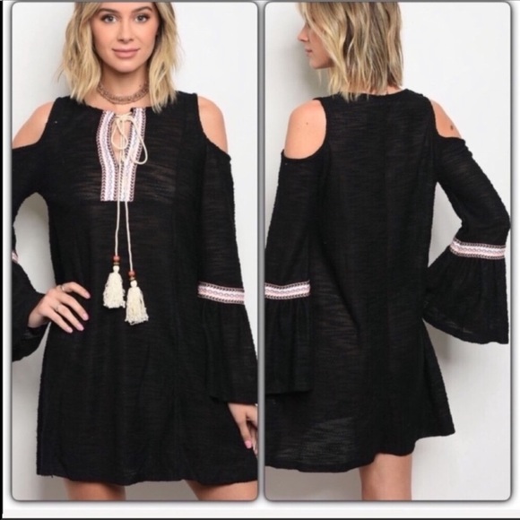 Black Tasseled Boho Style Dress